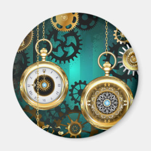 Íman Steampunk Jewelry Watch em um fundo verde