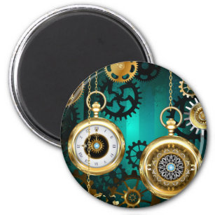 Íman Steampunk Jewelry Watch em um fundo verde