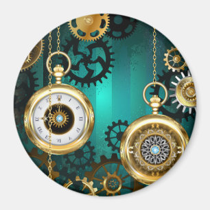 Íman Steampunk Jewelry Watch em um fundo verde