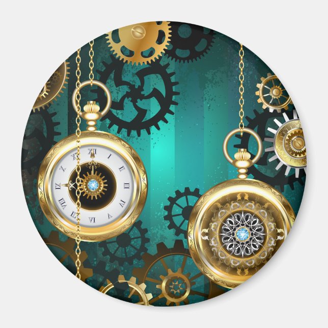 Íman Steampunk Jewelry Watch em um fundo verde (Frente)