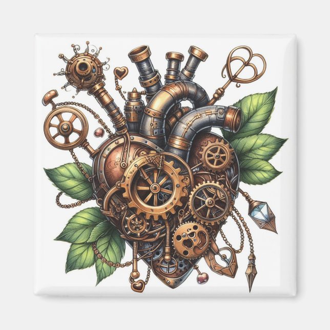 Íman Steampunk Leafy Heart (Frente)