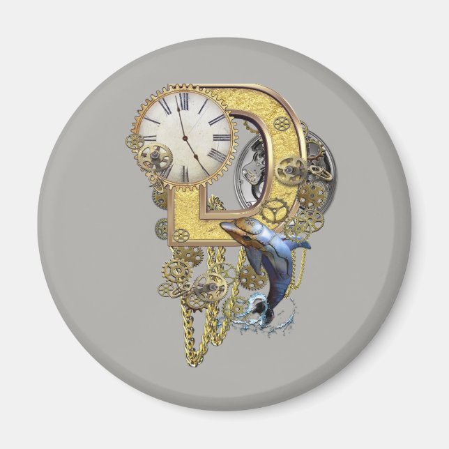 Íman Steampunk - letra de aniversário - D (Frente)