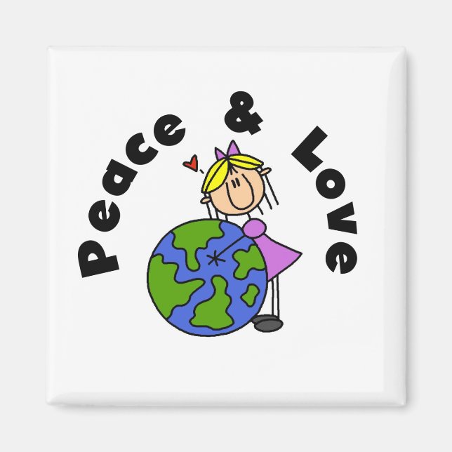 Íman "Stick Figure Girl Peace and Love T-shirts and Gif (Frente)