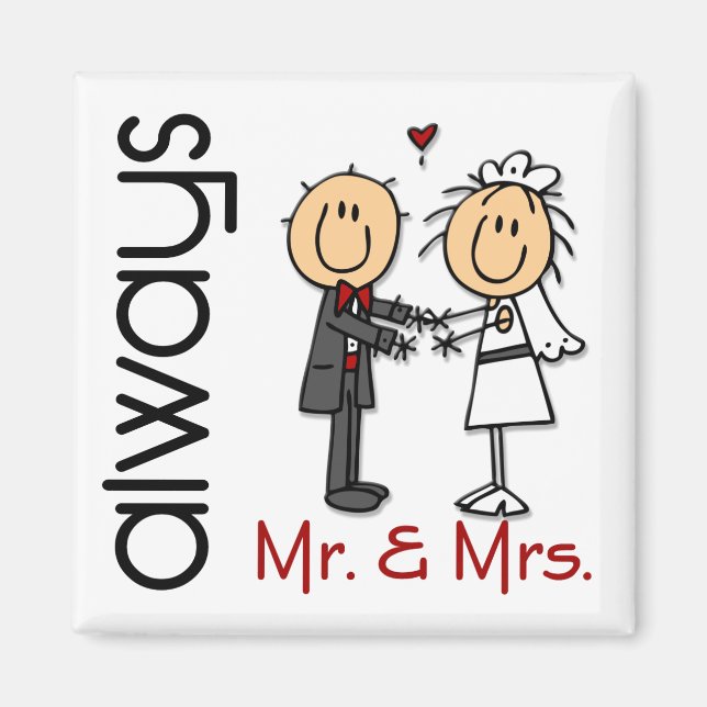 Íman Stick Figure Wedding Casal & Sra. Always (Frente)