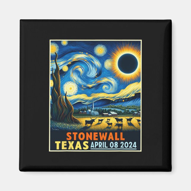 Íman Stonewall Texas Total Solar Eclipse 2024 Starry Ni (Frente)
