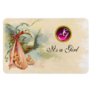 ÍMAN STORK BABY GIRL SHOWER MONOGRAM