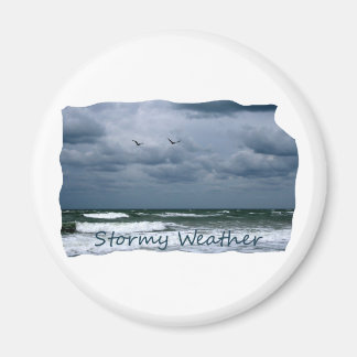 Íman Stormy Beach com texto de imagem de gaivotas