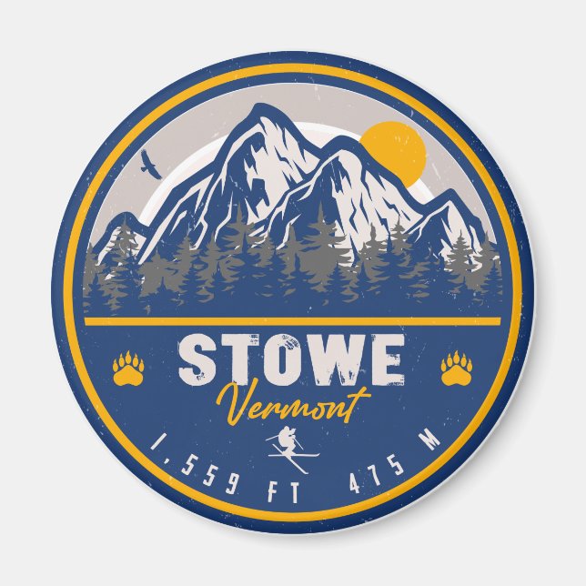 Íman Stowe Mountain Vermont Retro Sunset Ski Souvenir (Frente)