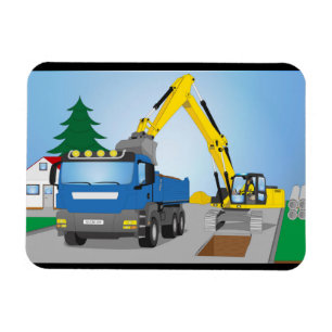 Íman Straßenbaustelle com CAMIÕES COM REBOQUE azuis e