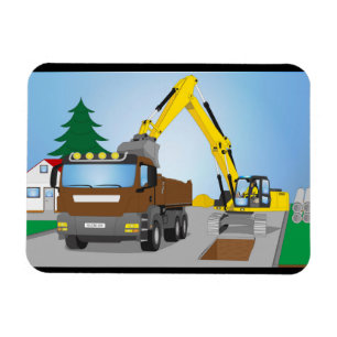 Íman Straßenbaustelle com CAMIÕES COM REBOQUE castanh