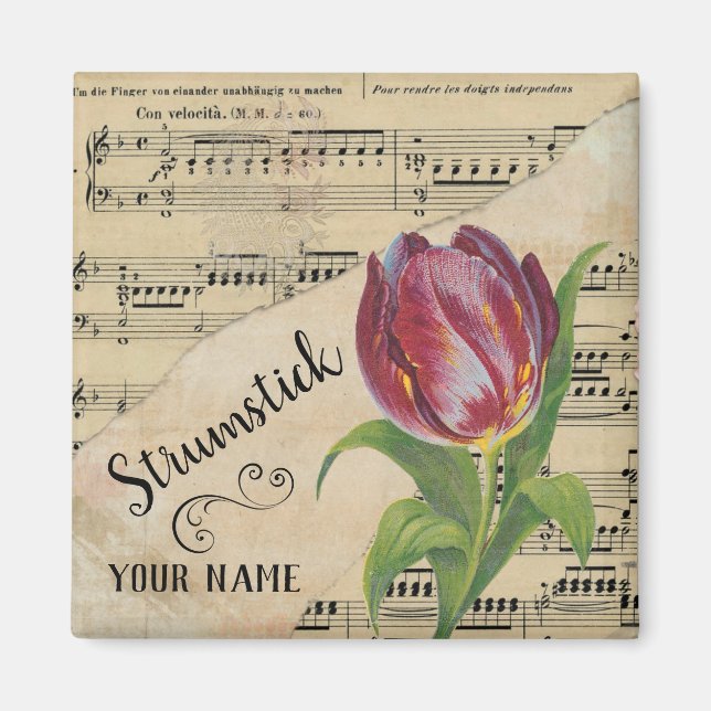 Íman Strumstick Tulip Vintage Sheet Música personalizad (Frente)