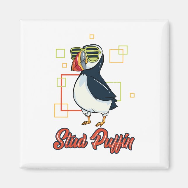 Íman Stud Puffin Seaside Bird Illustration (Frente)