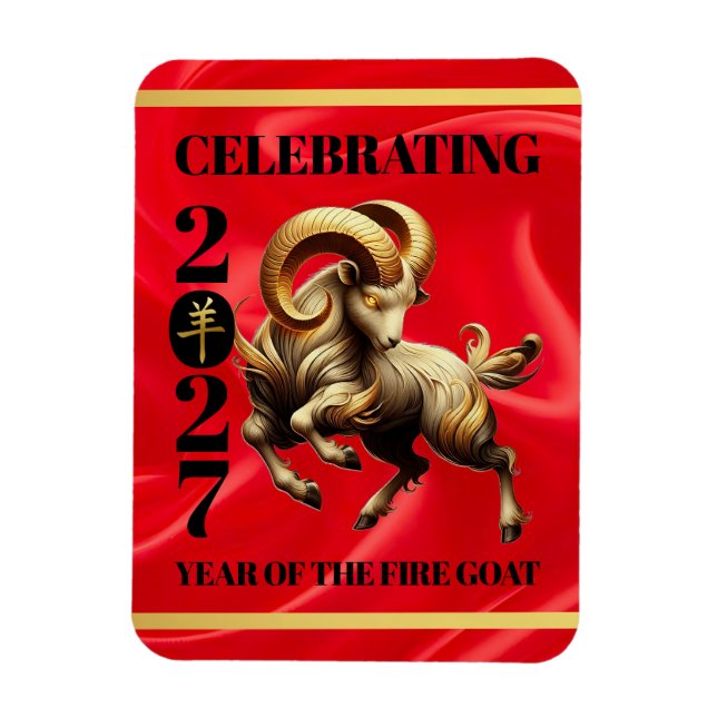 Íman Stunning Red Gold Chinese Year of Fire Goat 2027 (Vertical)