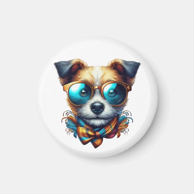 Íman Stylish Dog With Glasses Colorful Modern Pet Art (Frente)