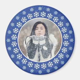 Íman SUA FOTO em um ímã do quadro do floco de neve