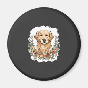 Íman Sublimação Floral do Golden Retriever