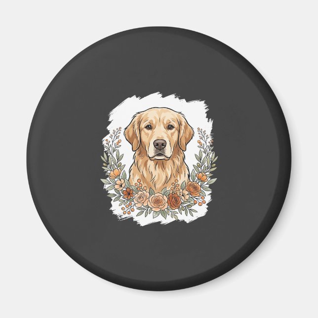 Íman Sublimação Floral do Golden Retriever (Frente)