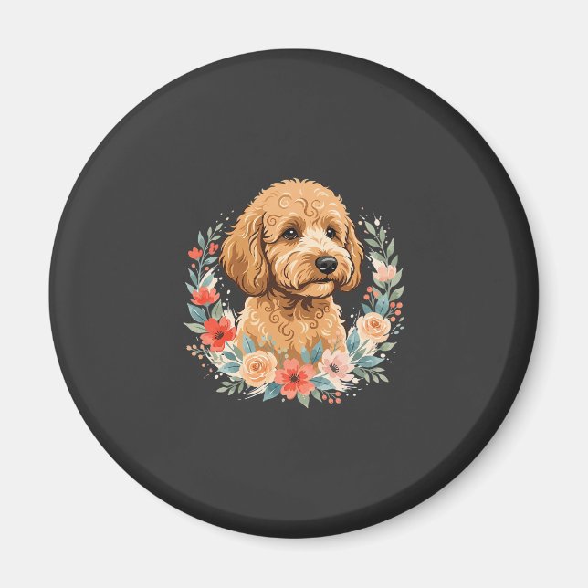 Íman Sublimação Redonda de Cachorro Floral (Frente)