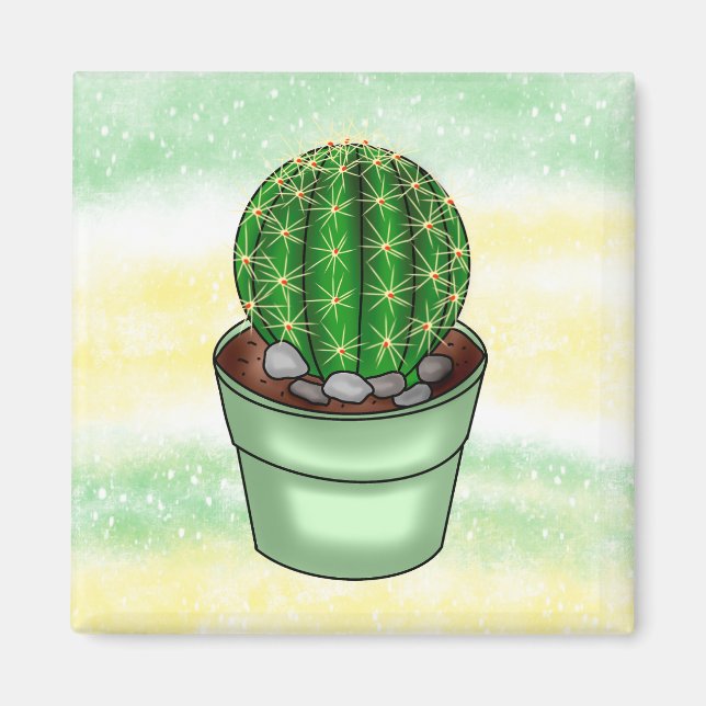 Íman Suculente de Cactus desenhado à mão (Frente)