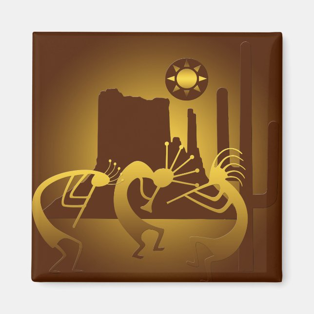 Íman Sudoeste Kokopelli na Borgonha e Dourado (Frente)