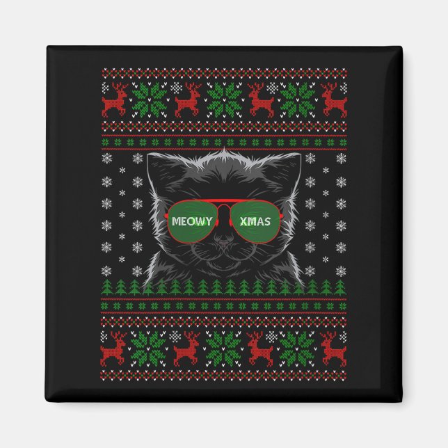 Íman Suéter de Natal Feio de Gato Feminino Estilo Diver (Frente)