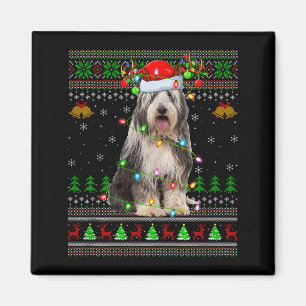 Íman Suéter de Natal Feio do Cão Collie Barbudo Férias 