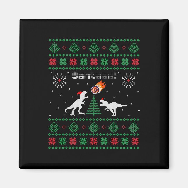 Íman Suéter de Natal Feio do Dinossauro Santaaa (Frente)