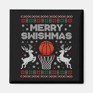 Íman Suéter Feio de Natal de Basquetebol Alegre Swishma