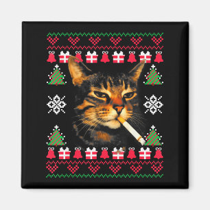 Íman Suéter Feio de Natal engraçado de gato fumante par