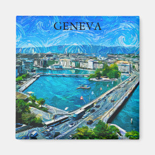 Íman Suiça Genebra Panorama Ver Pintura