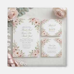 Íman Suíte de Convite para Casamento Floral Cor-de-Rosa