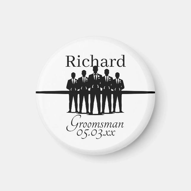 Íman Suited Groomsman Silhouette Wedding Party Name Dat (Frente)