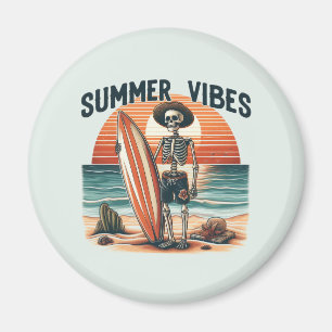 Íman Summer Vibes Skeleton Surfer Sunset Beach Design