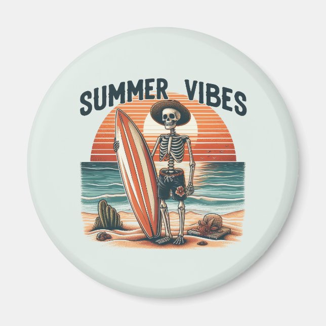 Íman Summer Vibes Skeleton Surfer Sunset Beach Design (Frente)