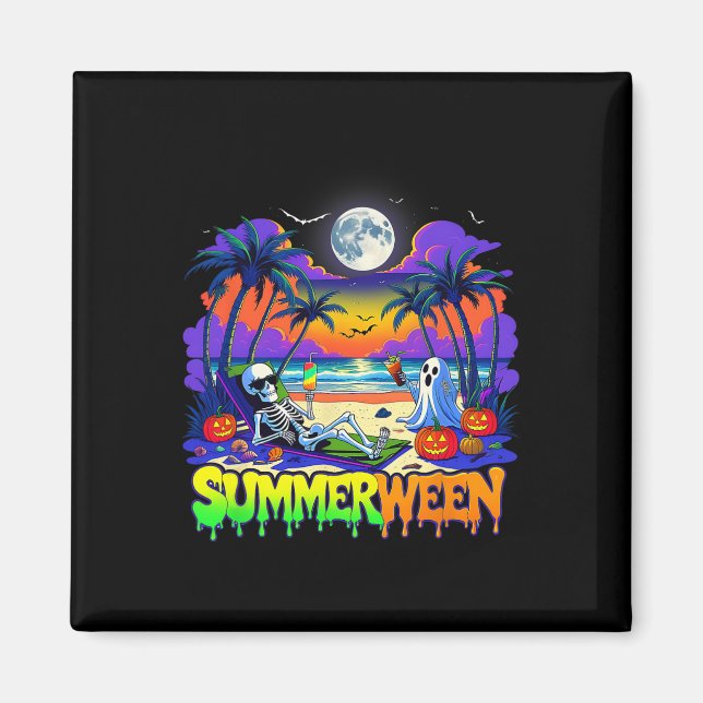 Íman Summerween Skeleton Ghost Beach Funny Spooky Hallo (Frente)