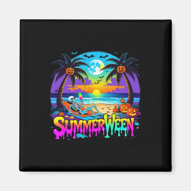 Íman Summerween Skeleton Ghost Beach Funny Spooky Hallo (Frente)