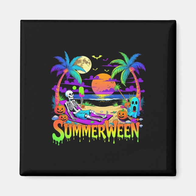 Íman Summerween Skeleton Ghost Beach Funny Spooky Hallo (Frente)
