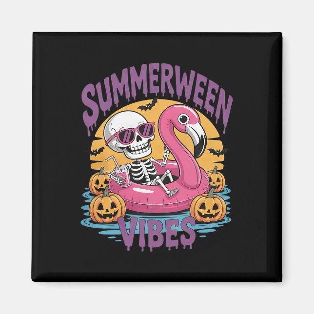 Íman Summerween Vibes Skeleton Flamingo Spooky Hallowee (Frente)