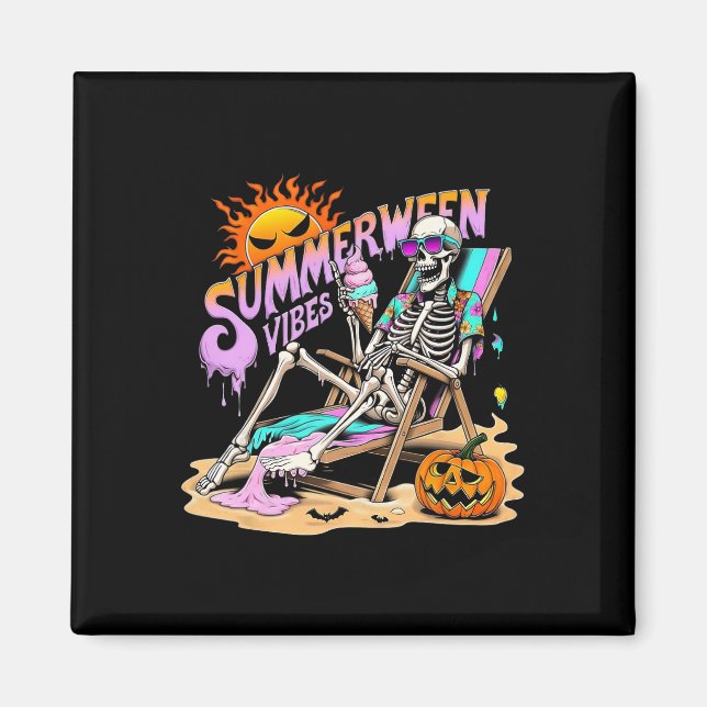 Íman Summerween Vibes Skeleton Pumpkin Férias Spooky (Frente)