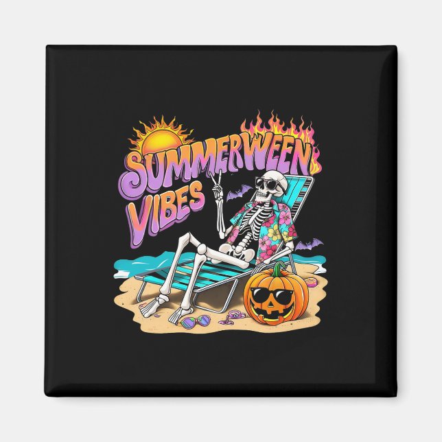 Íman Summerween Vibes Skeleton Pumpkin Férias Spooky (Frente)