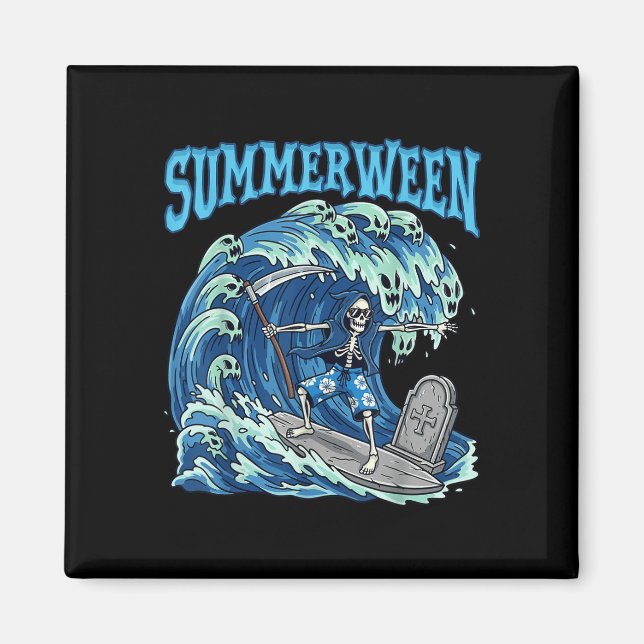 Íman Summerwin Skeleton Surf Grim Reaper Beach Spooky (Frente)