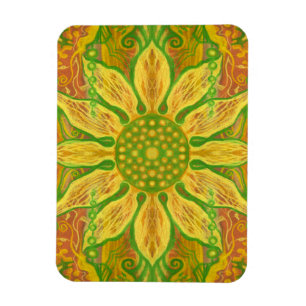 Íman Sun Flower bohemian art amarelo laranja verde