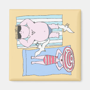 Íman Sunbathers Engraçados na Arte Desenhada na Mão de