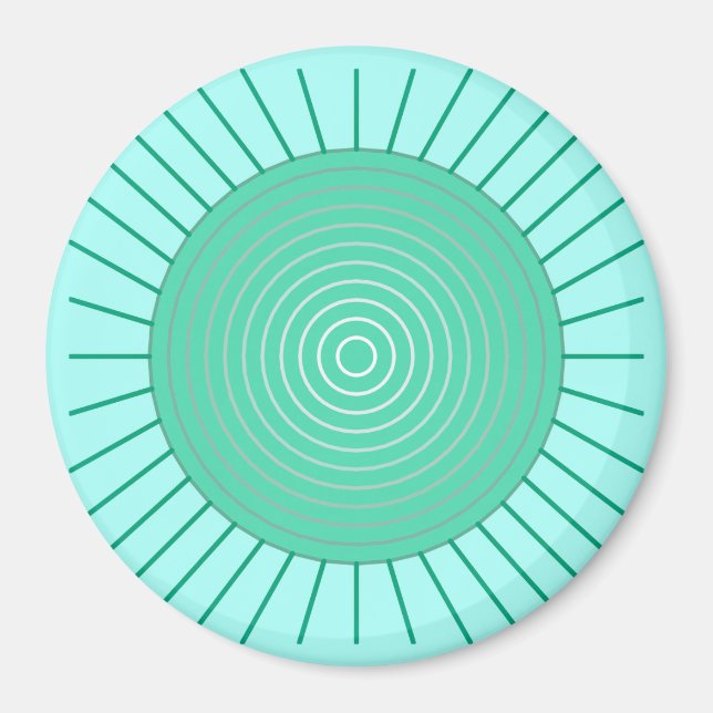 Íman Sunburst Geométrico Moderno - Aqua e Seafoam Green (Frente)