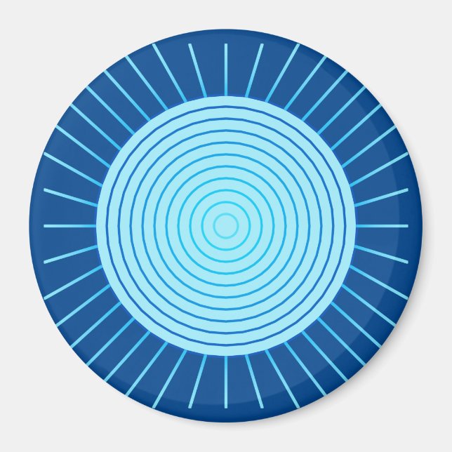 Íman Sunburst Geométrico Moderno - Azul Cobalto e Aqua (Frente)
