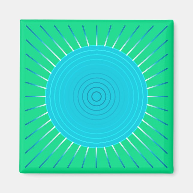 Íman Sunburst Geométrico Moderno - Azul e Verde-Jade (Frente)