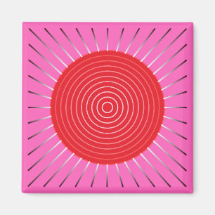 Íman Sunburst Geométrico Moderno - Fuchsia e Vermelho