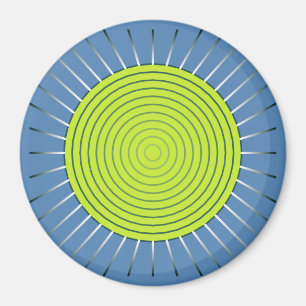 Íman Sunburst Geométrico Moderno - Limão e Azul Denim