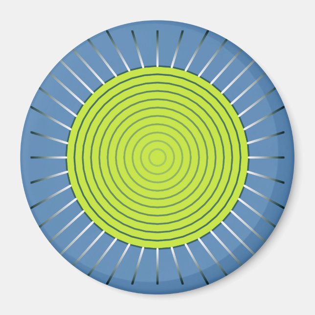 Íman Sunburst Geométrico Moderno - Limão e Azul Denim (Frente)