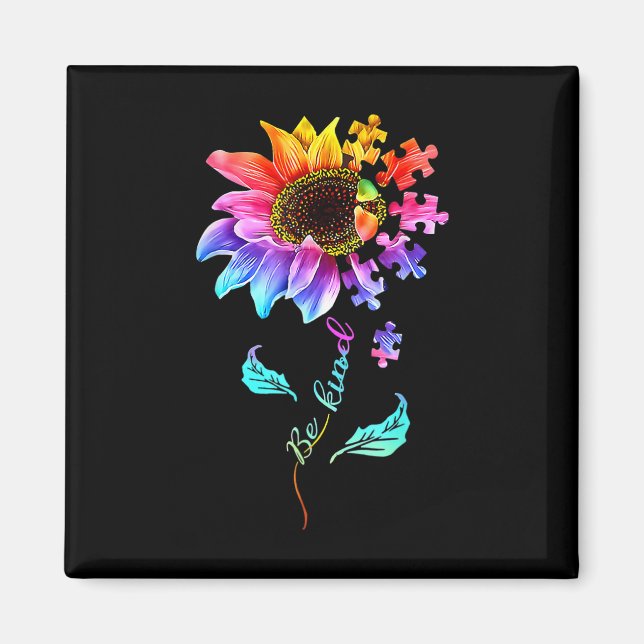 Íman Sunflower Be Kind Quebra-cabeça Piece Autismo Sens (Frente)